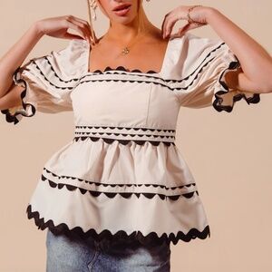 Chic Soul Black and White Blouse Top Shirt Size XL